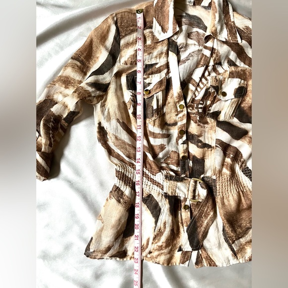 Cache Brown Semi-Sheer Animal Print Linen Blend Blouse - Size Small - Picture 13 of 14